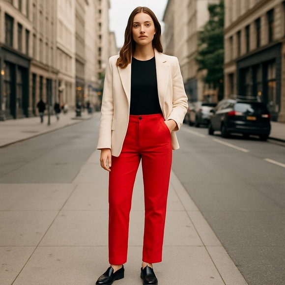 Lacoste Red Cotton Straight Leg Pants Women’s Size 10 - Picture 1 of 11